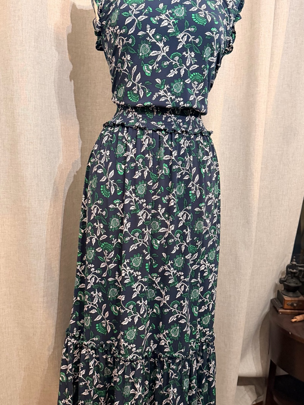 MICHAEL Michael Kors Navy Maxi Dress with Green & White Floral Print